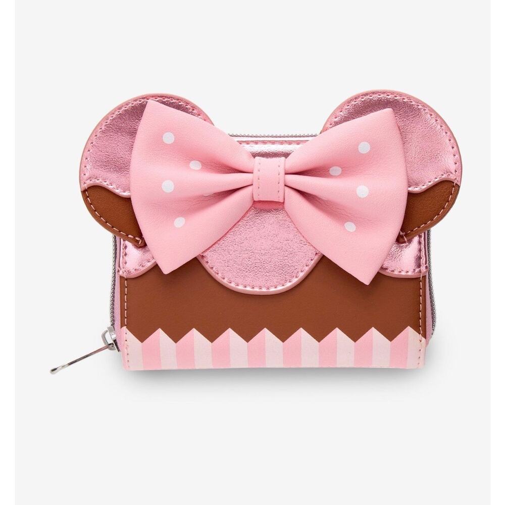 Loungefly Disney Minnie Mouse Strawberry Chocolate Cupcake Mini Zip Wallet NWT